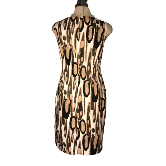 *New* TAHARI Leopard Black Beige and White Sleeveless Sheath Side Pockets Size 8 - Picture 11 of 16